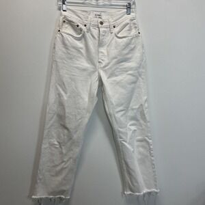 Re/Done Jeans Women's‎ Size 26 70s Stove Pipe Straight White Cropped Fray…